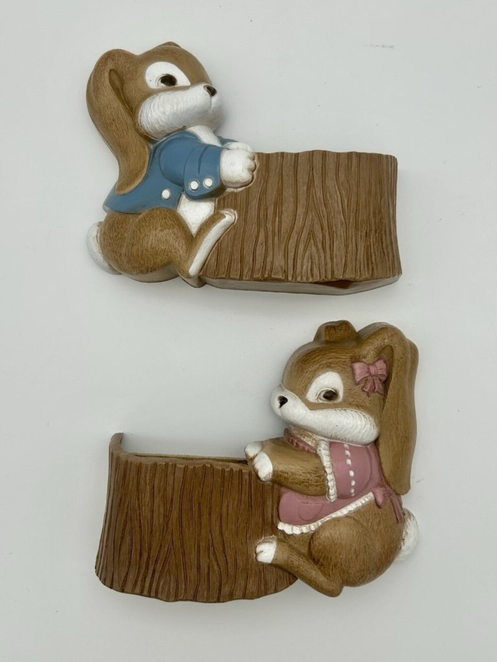 Vintage 1990 Burwood Products Bunny Wall Pockets # 3127 Set of 2 Made In USA